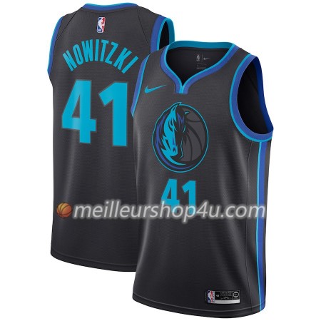 Maillot Basket Homme Dallas Mavericks Dirk Nowitzki 41 2018-19 Nike City Edition Noir Bleu Swingman